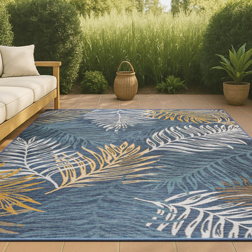 Calypso Coastal Casual Palm Frond Reversible Machine-Washable Indoor/Outdoor Area Rug